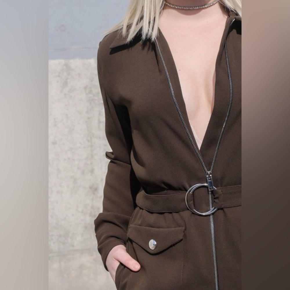 Zara zip front long sleeve jumpsuit